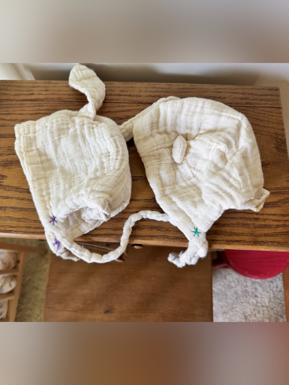 Set of 2 Cream Cotton Muslin Bonnets